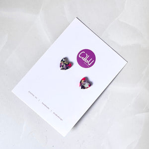 Small Heart Studs -Black and Purple Confetti