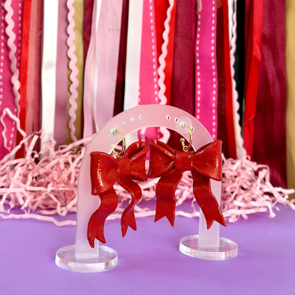 Mega Bow Dangles - Red Glitter