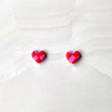 Mini Heart Studs - Red and Pink Checks