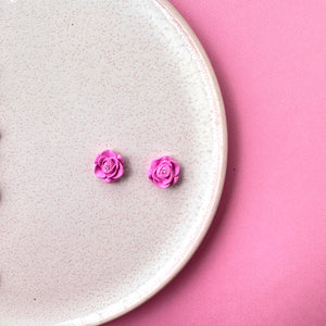 Large Rose Studs - Pink